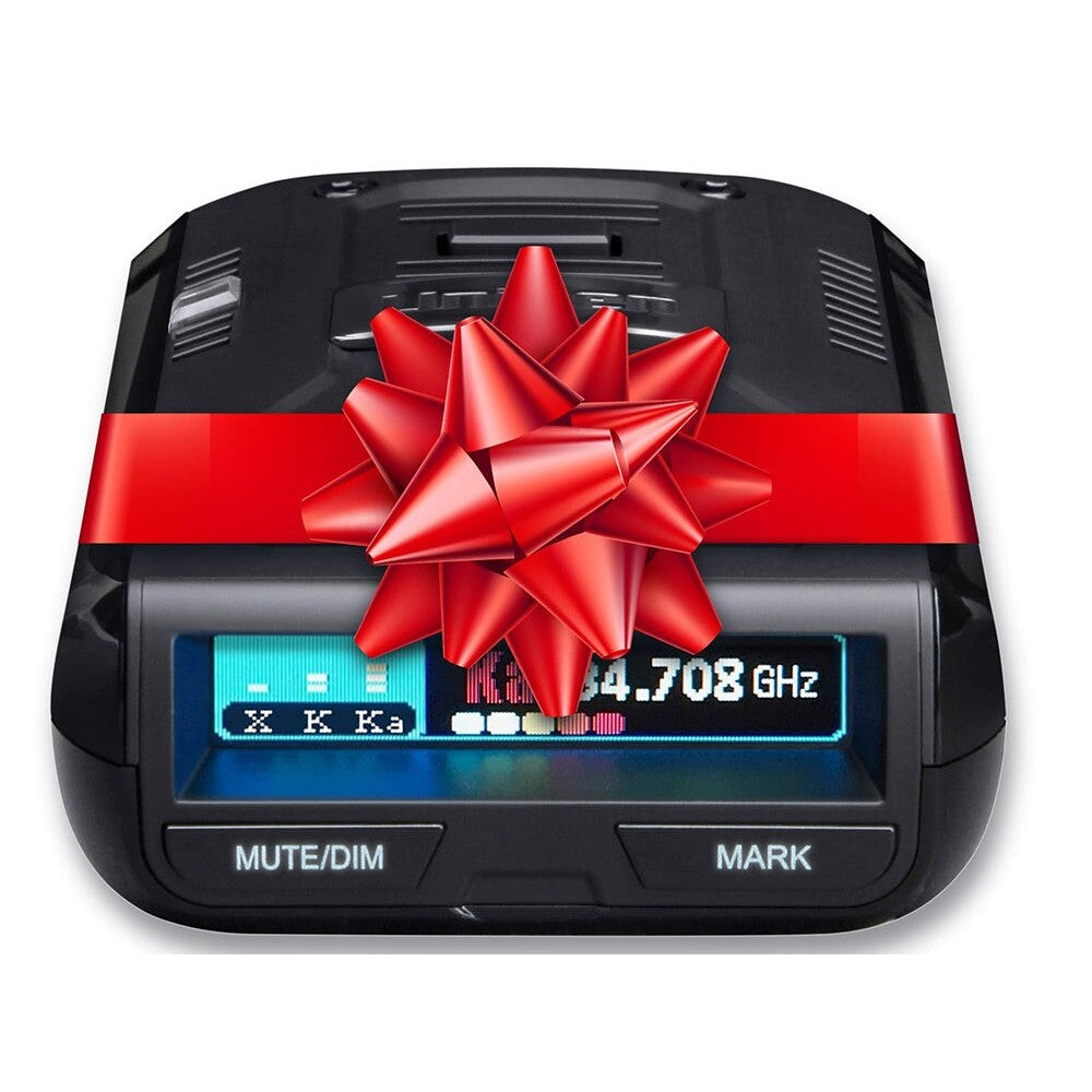 Uniden R3 radar detector front view with OLED display