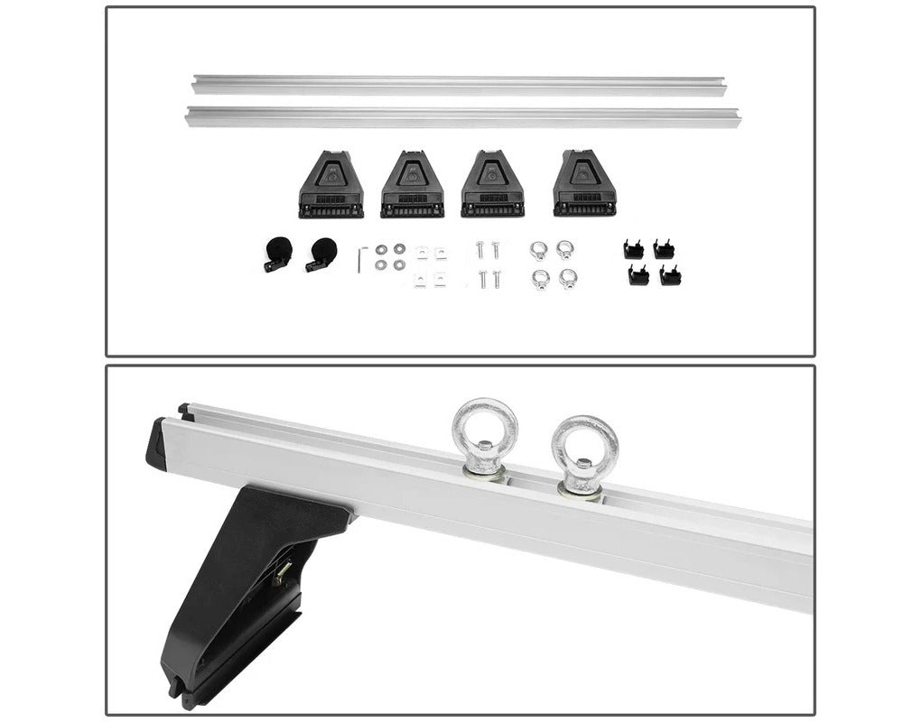 Car roof rack cross bar supporting timber load