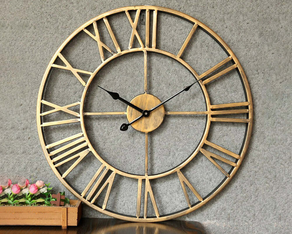 Big Retro Wrought Iron Wall Clock Roman Numerals - The Shopsite
