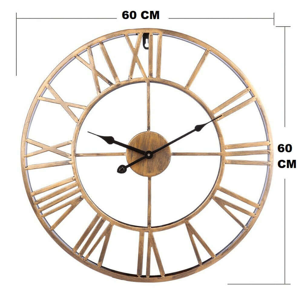Big Retro Wrought Iron Wall Clock Roman Numerals - The Shopsite