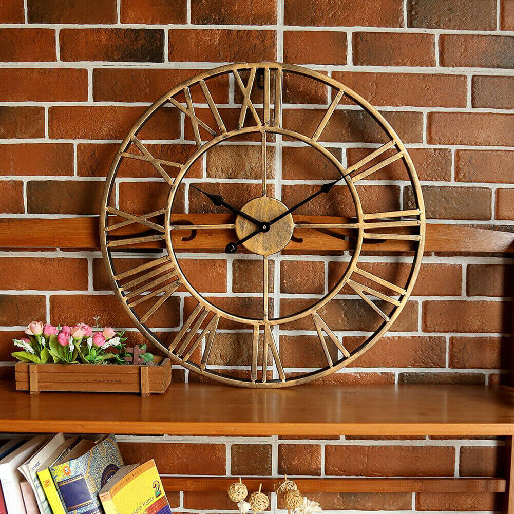 Big Retro Wrought Iron Wall Clock Roman Numerals - The Shopsite