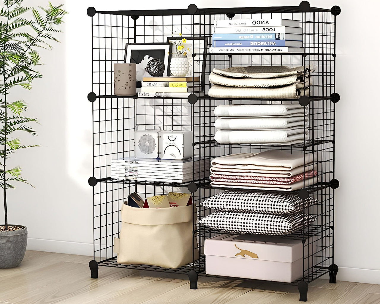 6 Cubes Black DIY Wire Storage Shelves Wardrobe