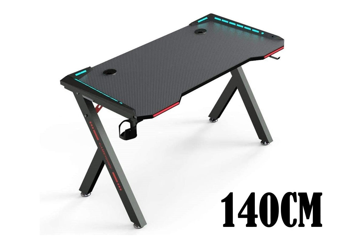 Gaming desk with cup holder and headphone hook