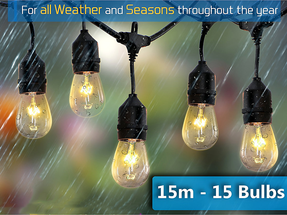 Outdoor Festoon Light String Lights 15M 15 LED Bulbs