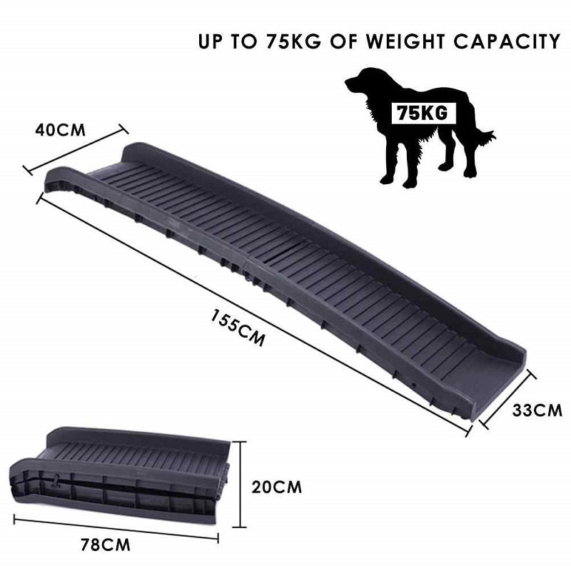 Dog ramp placed beside car for pet access