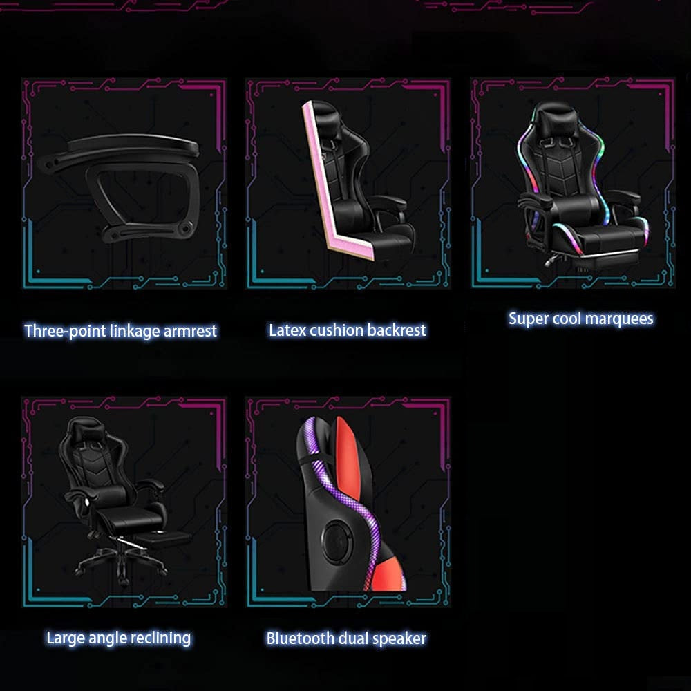 Gaming Chair with Footrest – RGB Gaming Chair with Speakers & Lights