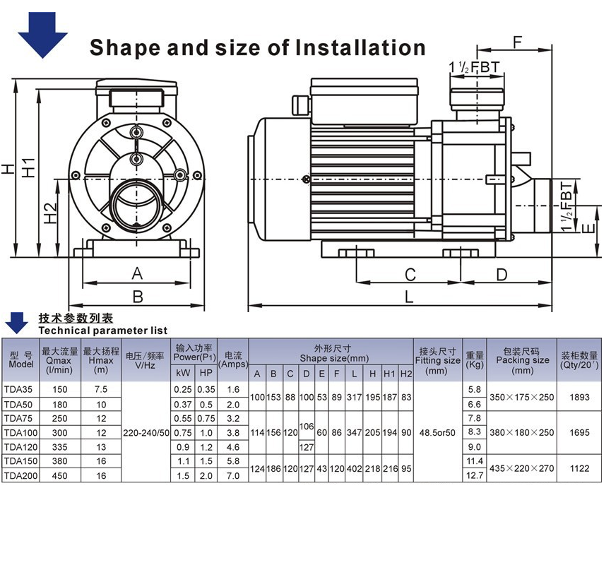 Spa Pool Pump tda200 Bath Pump