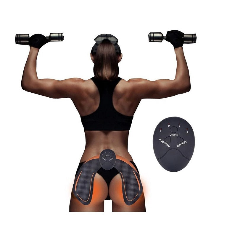 Hip trainer muscle stimulator on gym bench