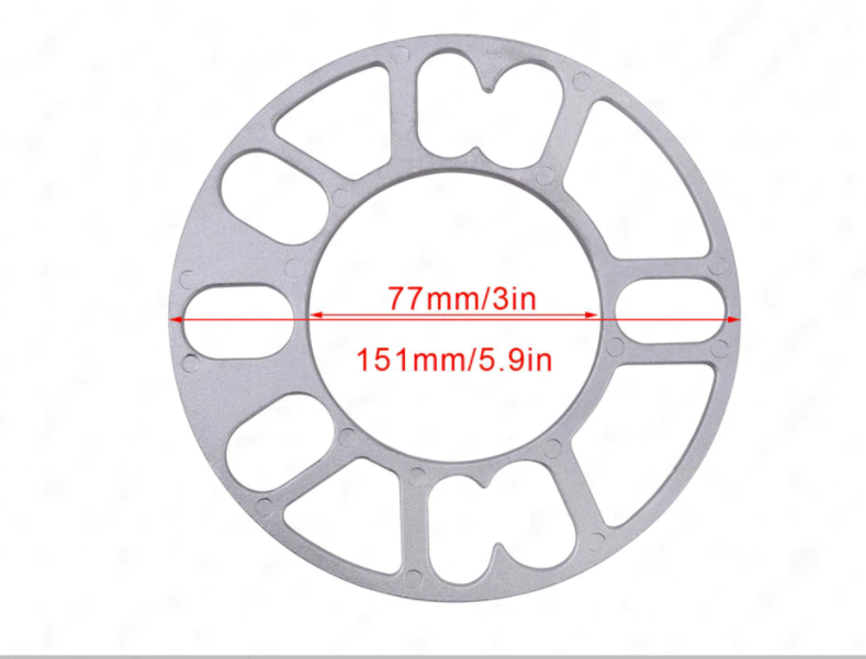 Wheel spacer with PCD markings visible