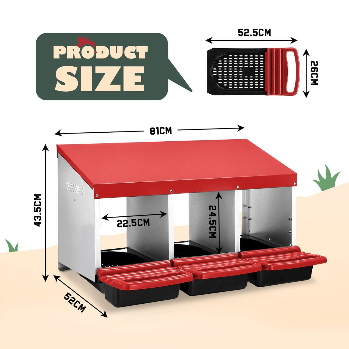 Nesting box with easy clean sliding trays