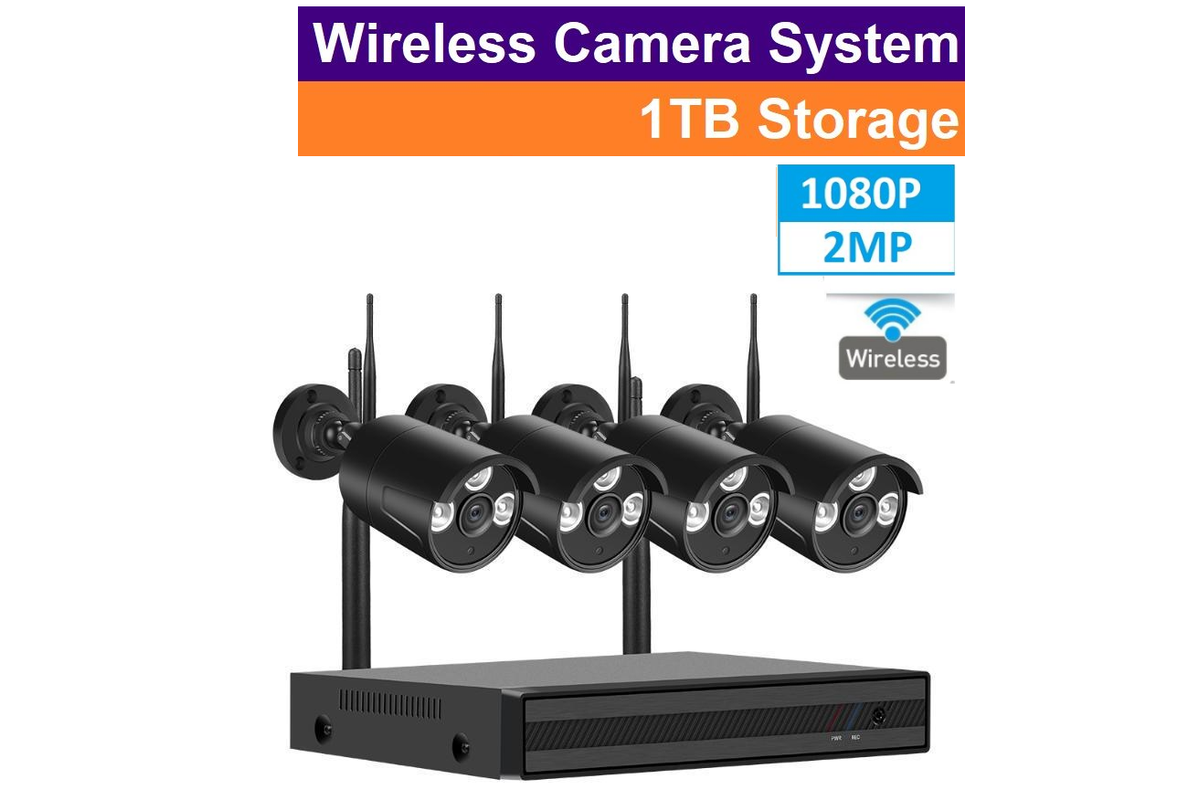 Security camera mounted outdoors with night vision
