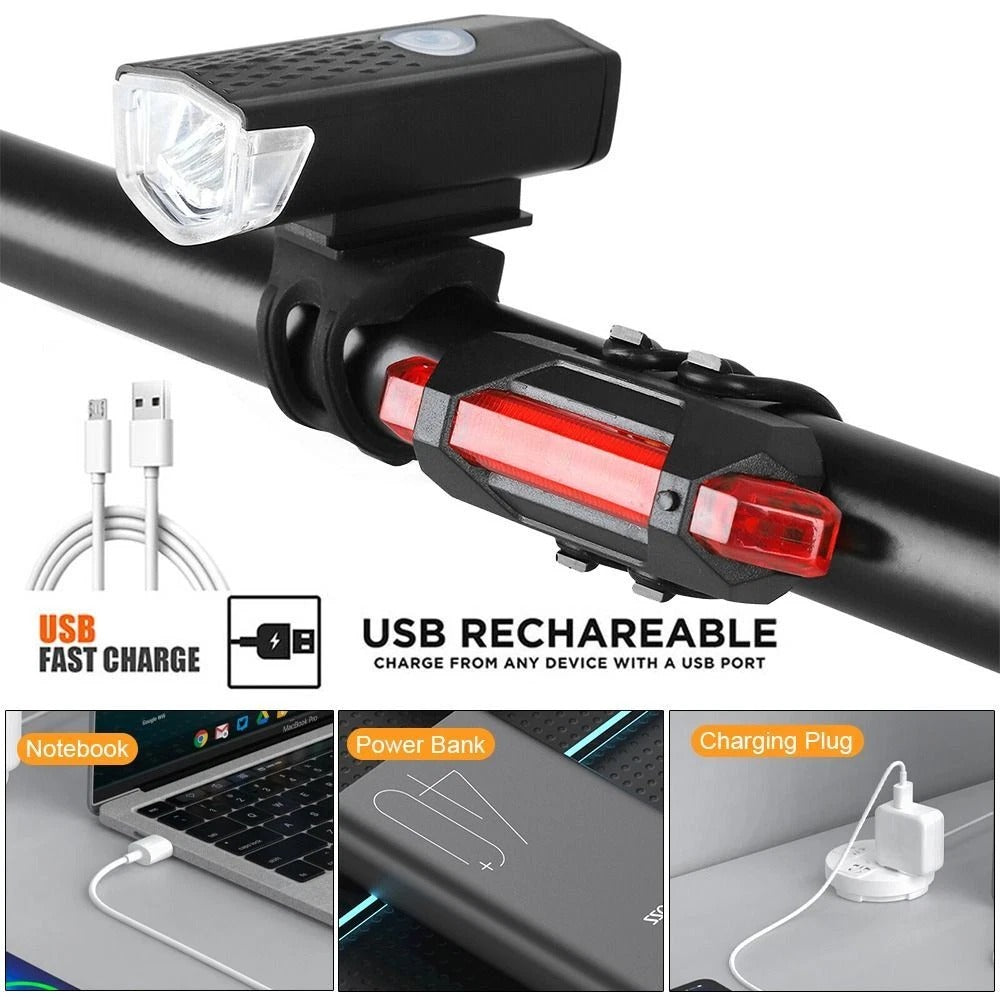Bicycle Headlight and Taillight Set USB Rechargeable Mini Bike Front and Rear Light
