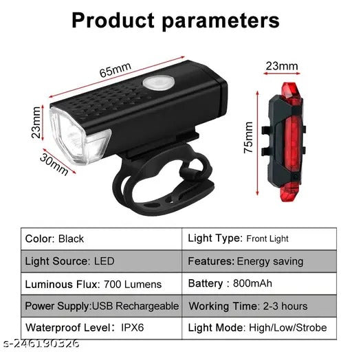Bicycle Headlight and Taillight Set USB Rechargeable Mini Bike Front and Rear Light