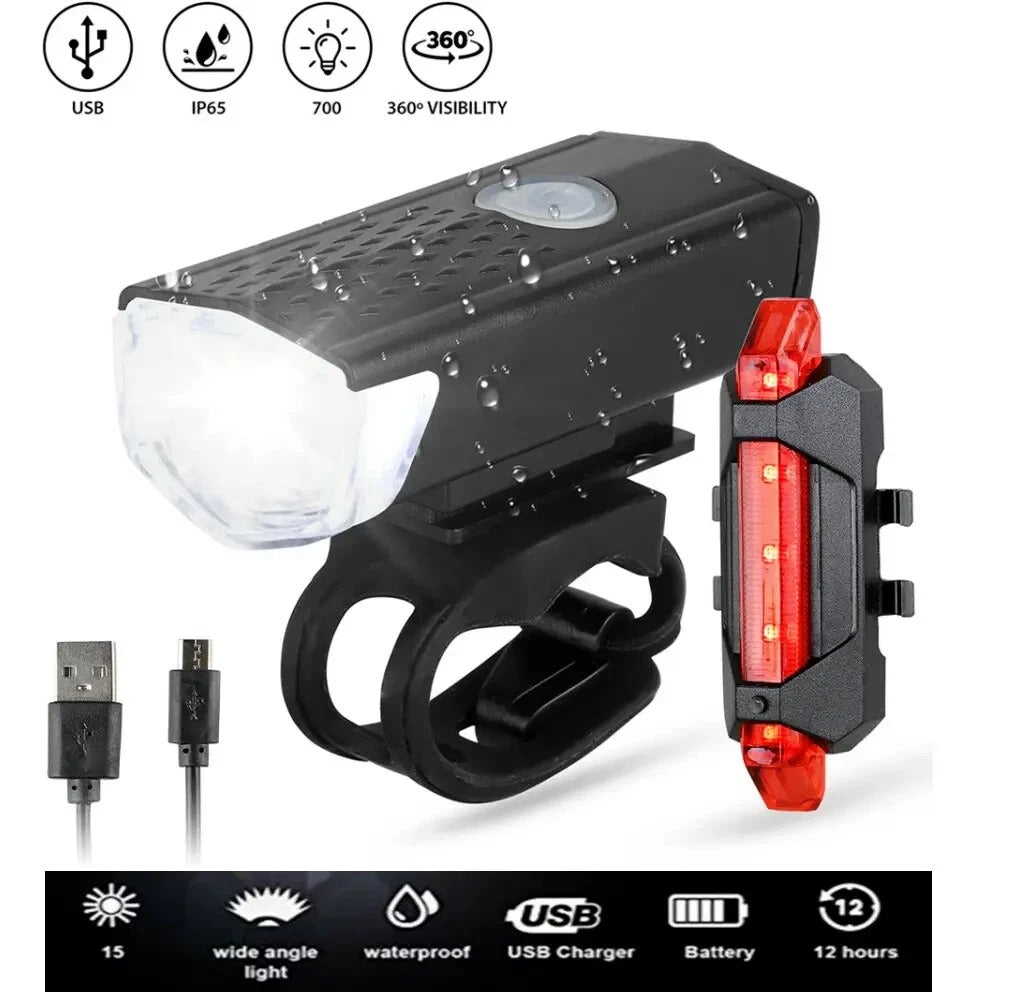 Bicycle Headlight and Taillight Set USB Rechargeable Mini Bike Front and Rear Light