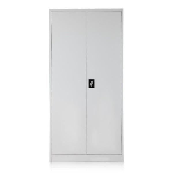 Lockable doors of steel filing cabinet with key inserted