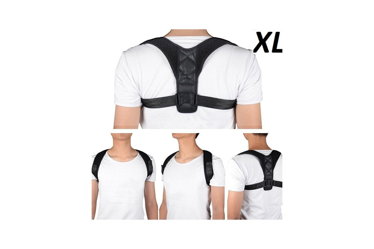 Posture corrector worn under shirt by male model