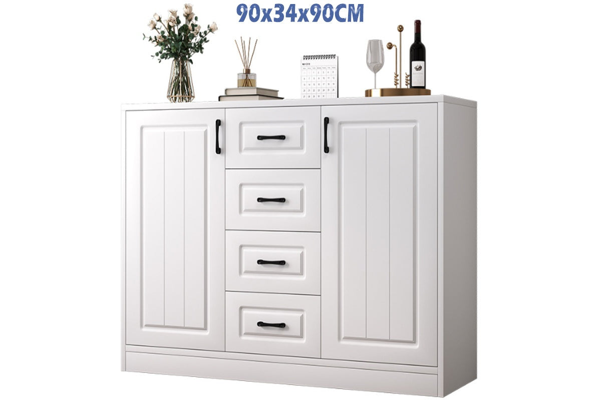 Cabinet storing microwave and toaster