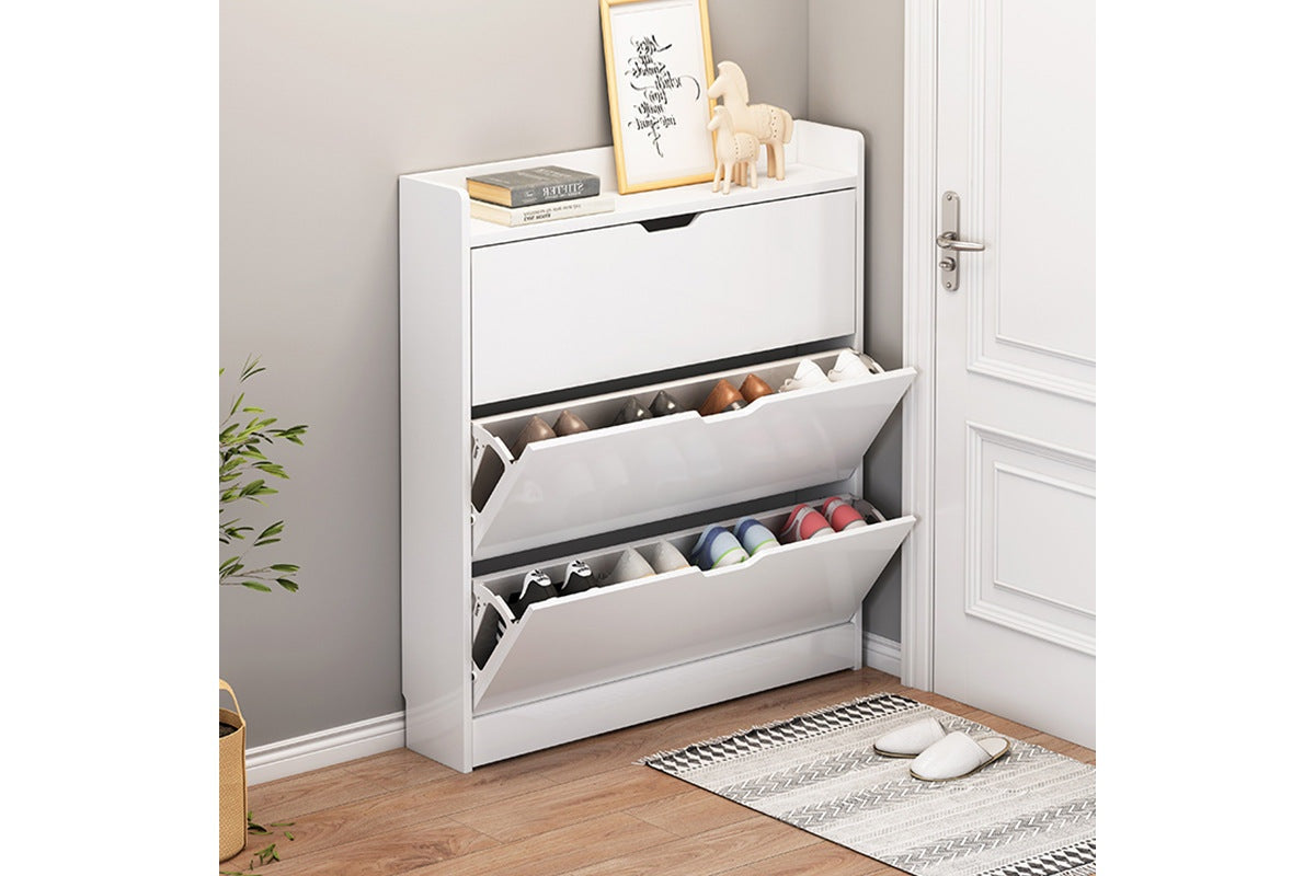 White melamine finish on shoe cabinet storage rack