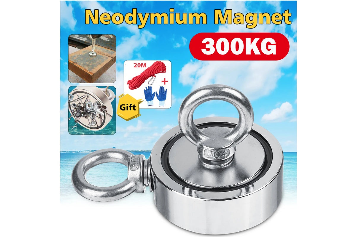 Fishing magnet kit including carabiner and gloves