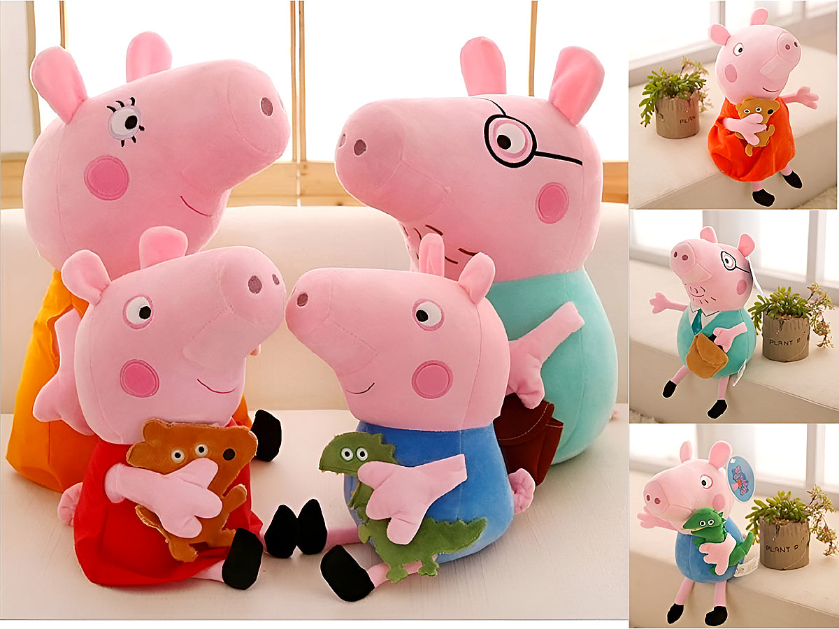 Back view of Peppa Pig family plush set