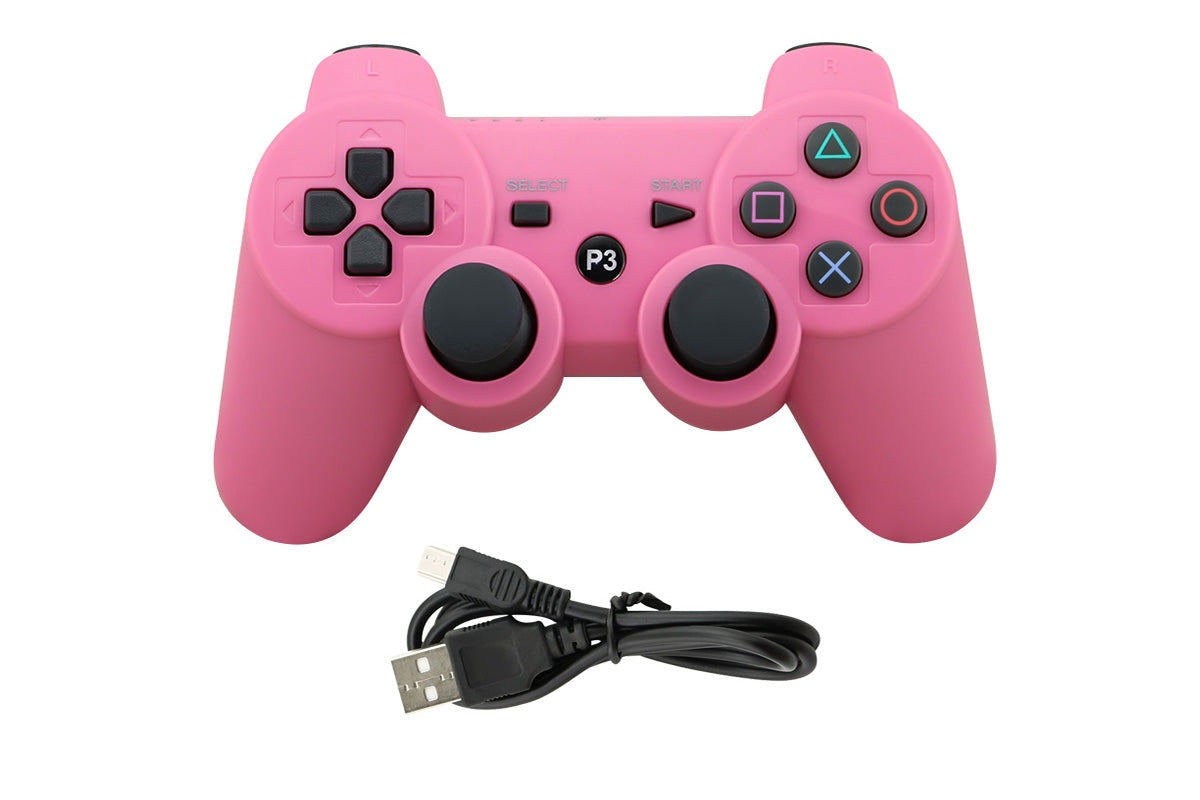 Close-up of PS3 wireless controller pink trigger and bumper buttons