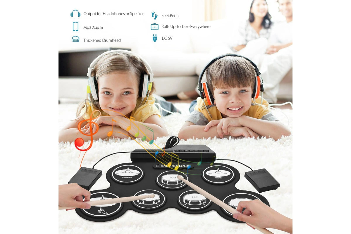 Electronic roll up drum kit with headphone output jack