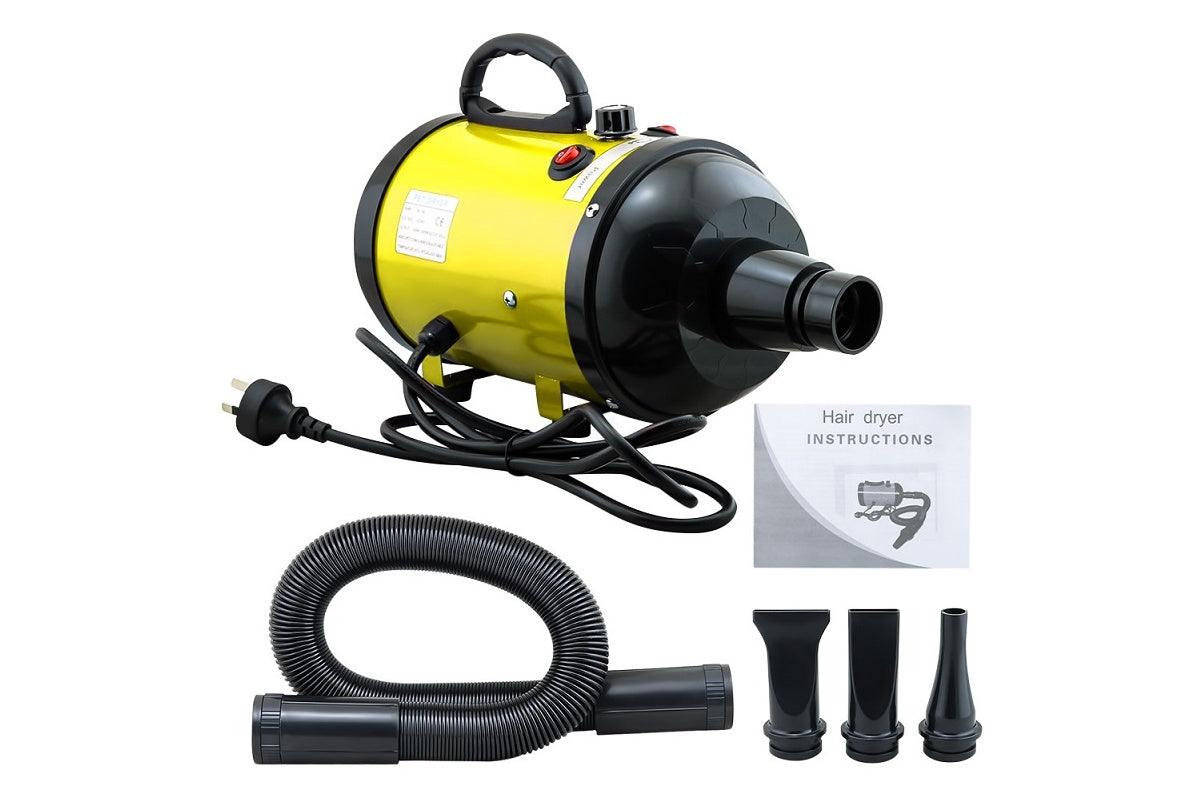 Pet hair dryer grooming blower packaging with instructions