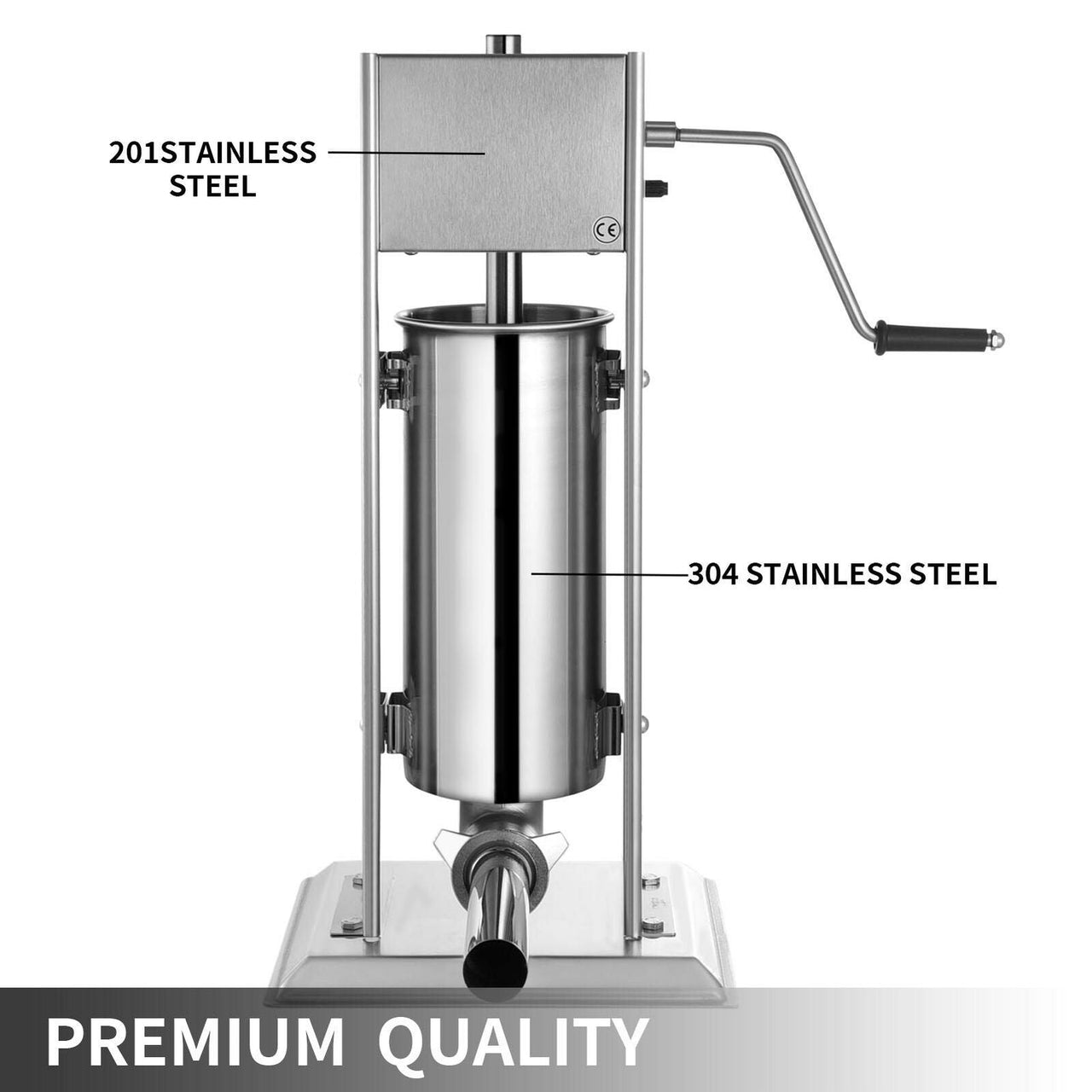 Sausage stuffer in vertical position on kitchen bench