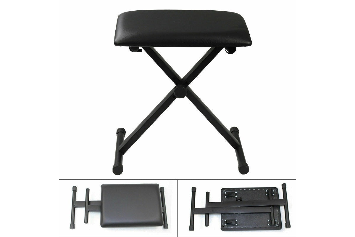 Soft black leather cushion on piano stool seat