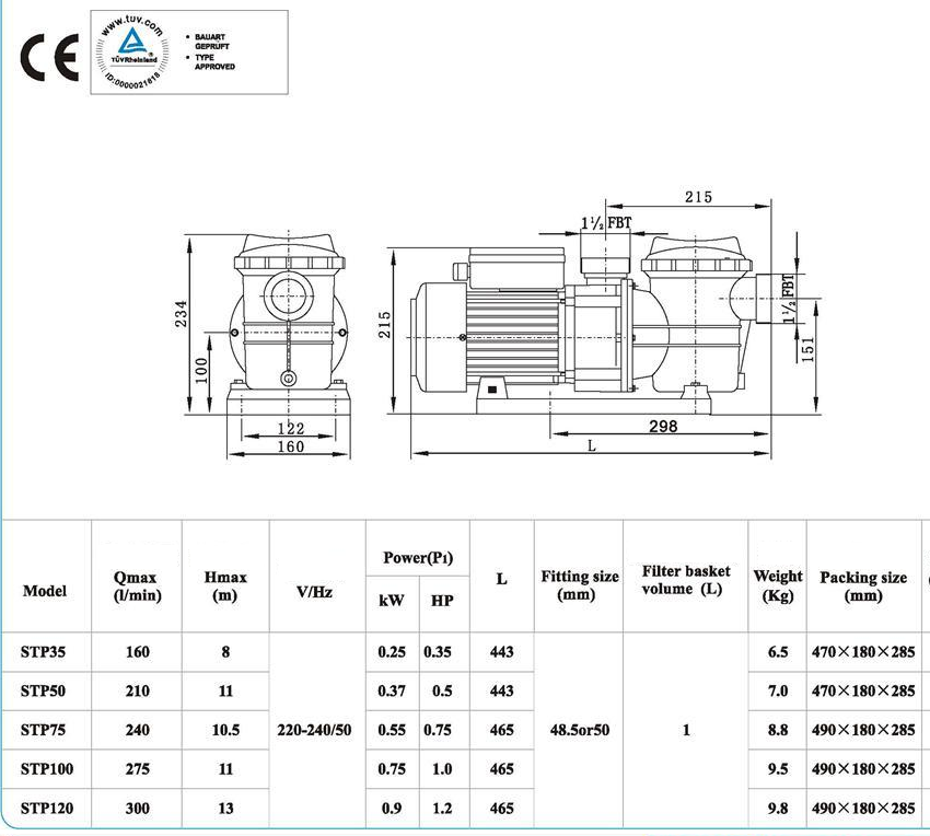 Swimming Pool Pump STP100 750W - Very Quiet