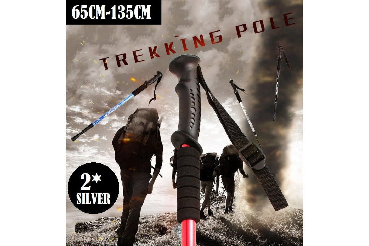 Trekking poles showing telescopic locking