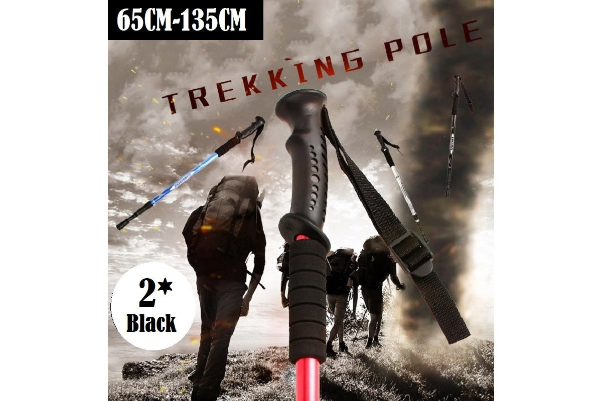 Telescopic black aluminium trekking pole extended length