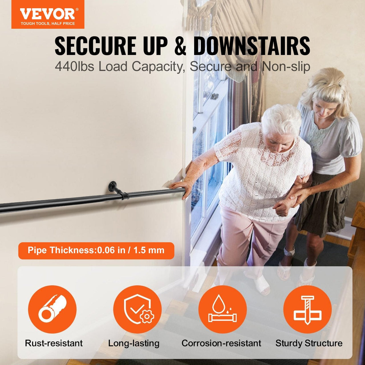 Industrial Pipe Stair Handrail 210CM