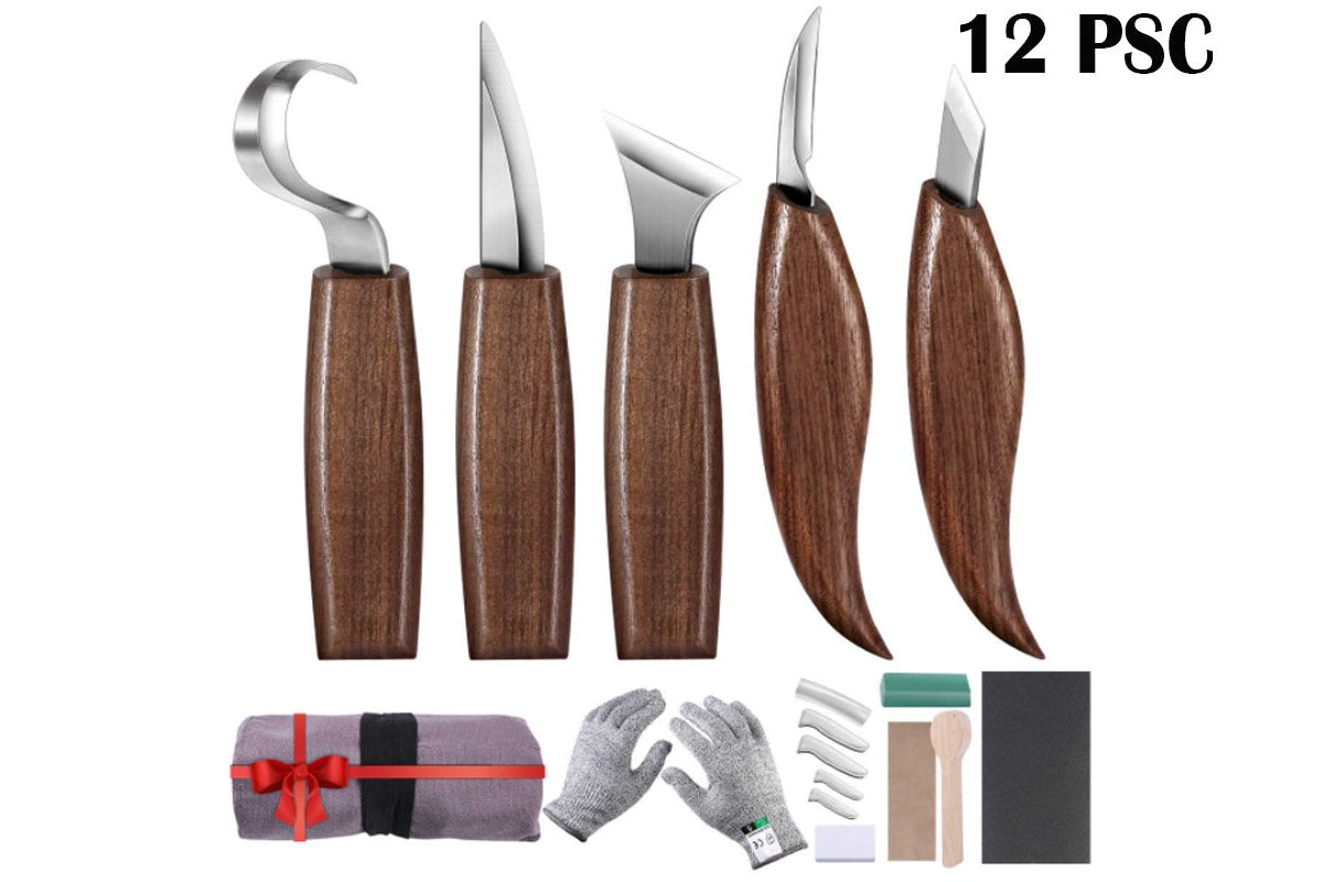 Ergonomic oak hardwood handles on carving tools