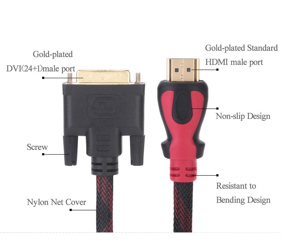 HDMI to DVI Cable for Monitor PC Laptop
