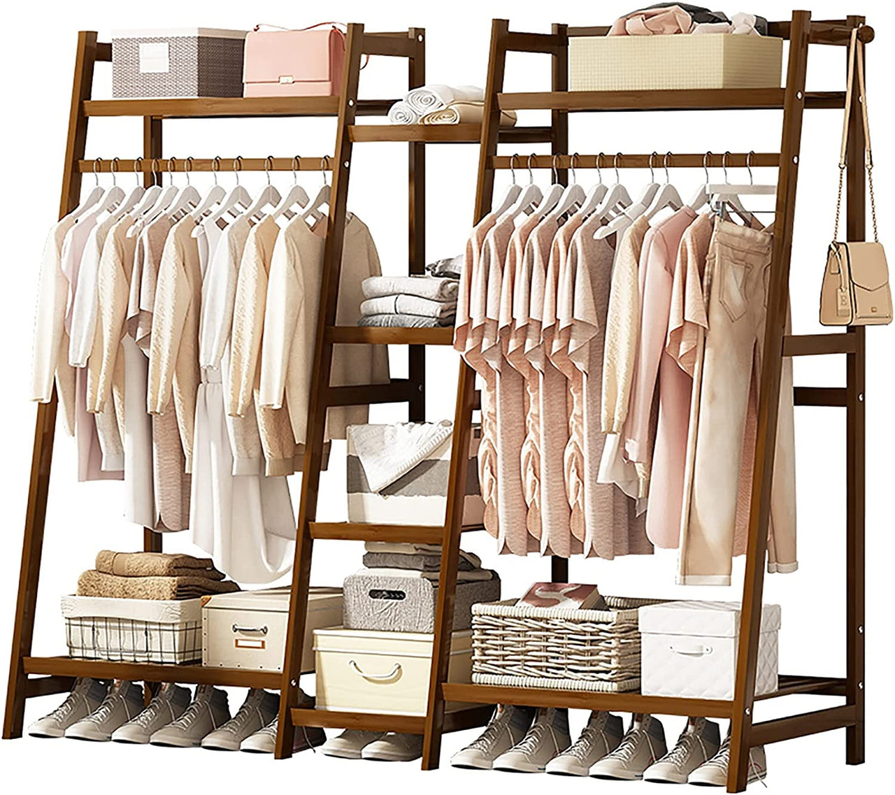 Bamboo Wardrobe Bamboo Garment Clothes Rack with Shelves