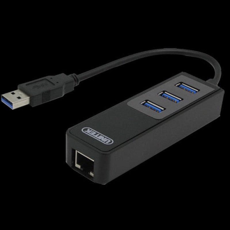 UNITEK USB-A 3.0 3-Port Hub with RJ45 Gigabit Ethernet Port. Data