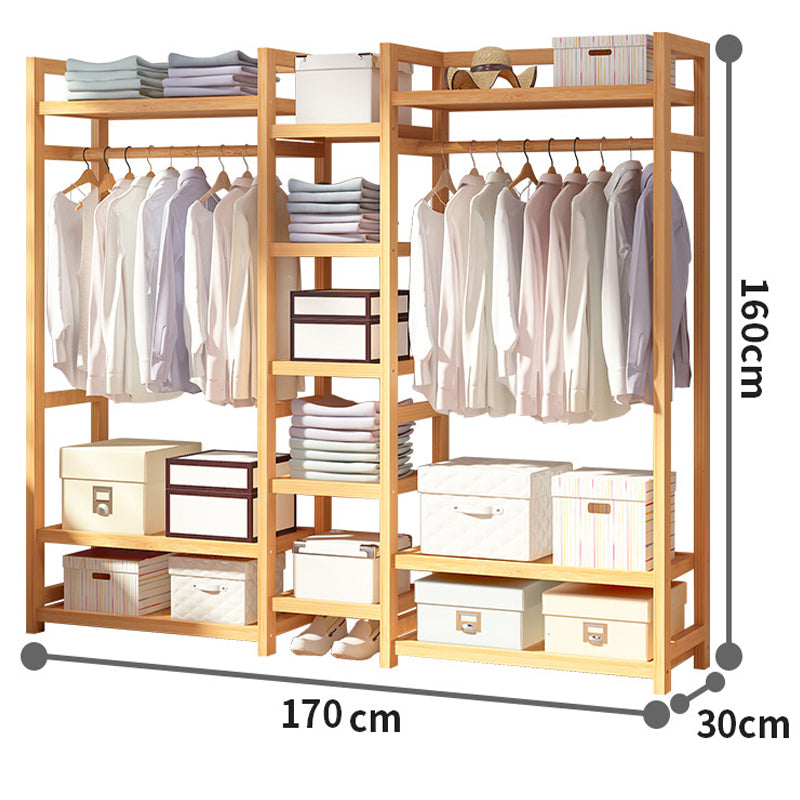 Bamboo Wardrobe Garment Clothes Rack with Shelves
