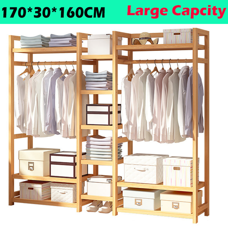 Bamboo Wardrobe Garment Clothes Rack with Shelves